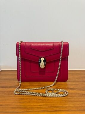 Bulgari Calfskin Small Serpenti Forever Snake Strap Shoulder Bag Pink